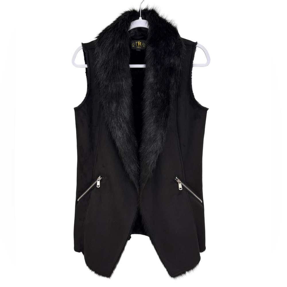 Metric Knits FUR Collection Faux Fox Fur Trim Vest Women’s Medium Black